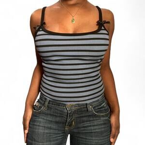 7DAY WKND Blue & Black Striped Tank Top, Small